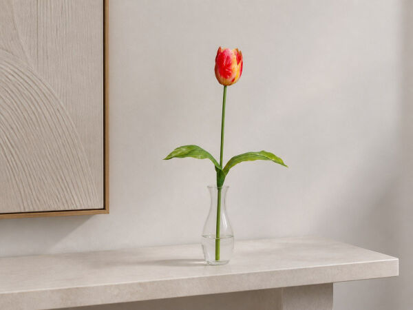 Yapay Lale Islak Dokulu 65 cm Kırmızı Turuncu