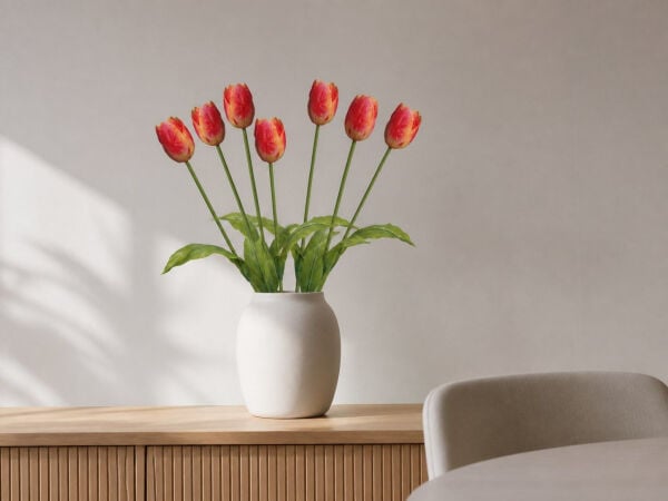 Yapay Lale Islak Dokulu 65 cm Kırmızı Turuncu