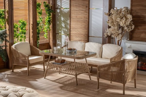 Rattan Masalı Bahçe Oturma Grubu Sanmarin Cappuccino