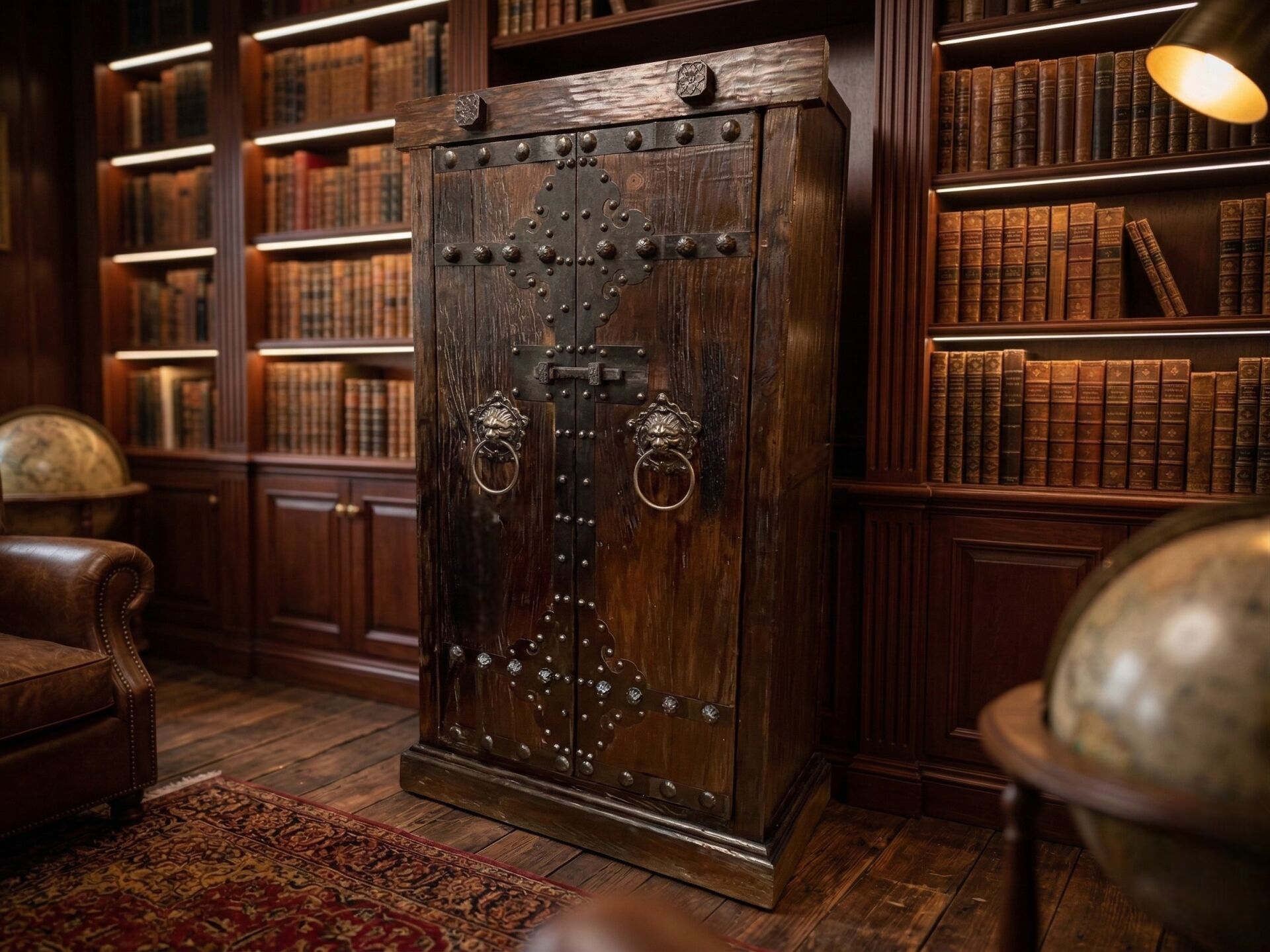 Masif Eskitme Aslan Motifli Han Kapısı Dolap