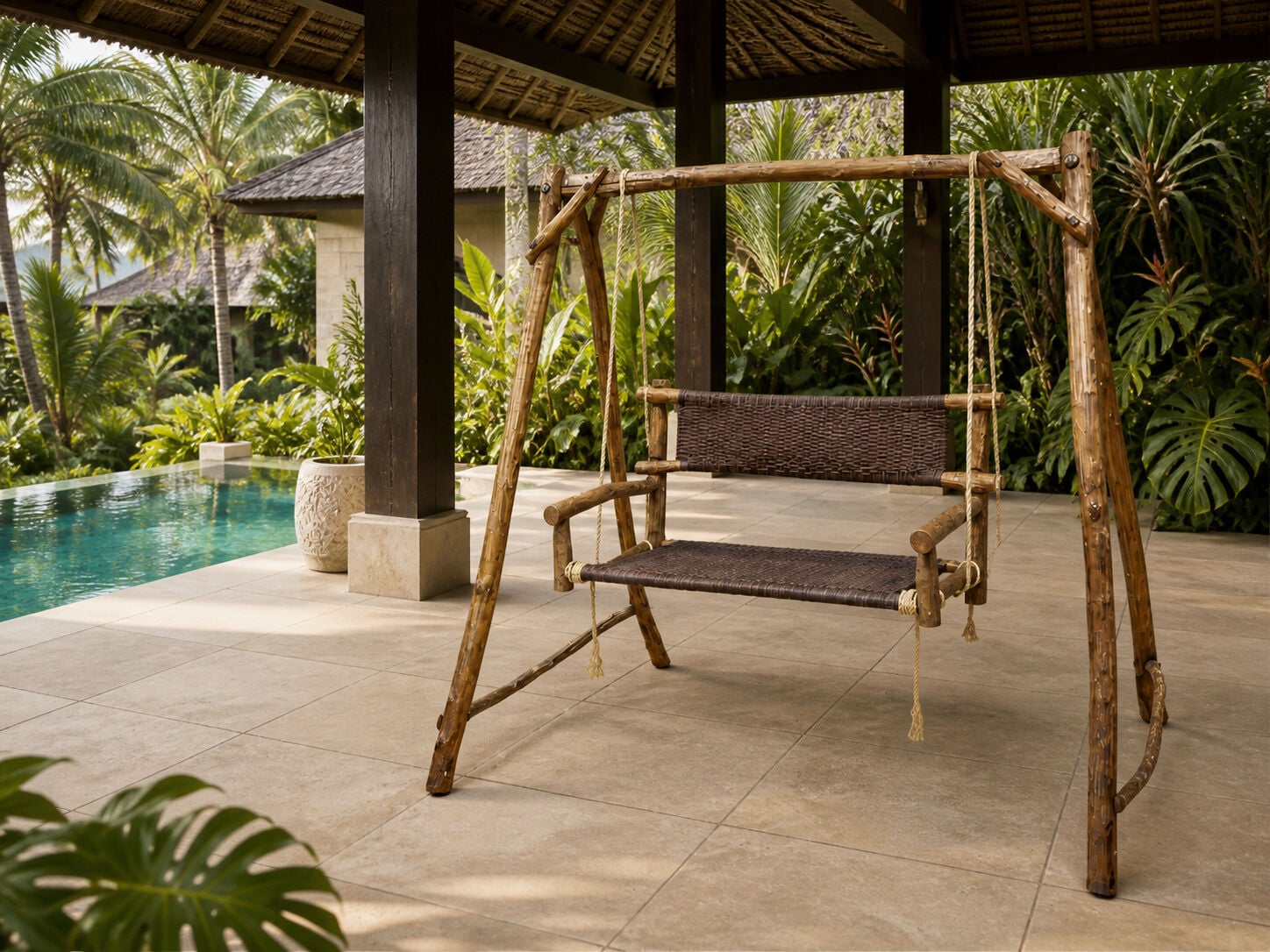 İroko Ahşap Rattan Salıncak 175 cm