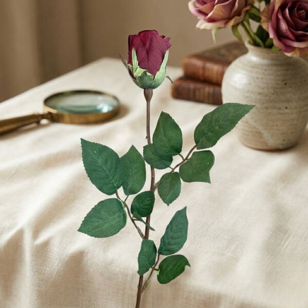 Koyu Kırmızı Tek Dal Yapay Gül - 65 cm