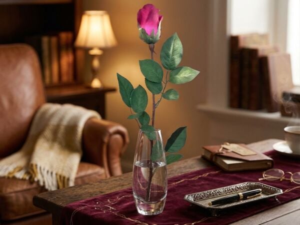 65 cm Tek Dal Yapay Gül - Fuşya / Pembe