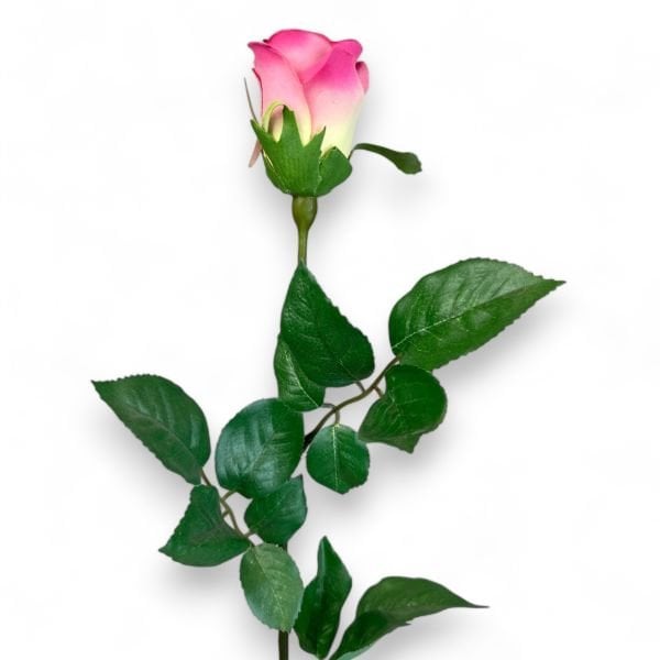 65 cm Tek Dal Yapay Gül - Pembe Beyaz / Alacalı