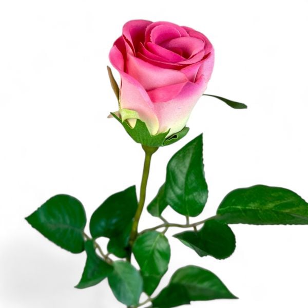 65 cm Tek Dal Yapay Gül - Pembe Beyaz / Alacalı