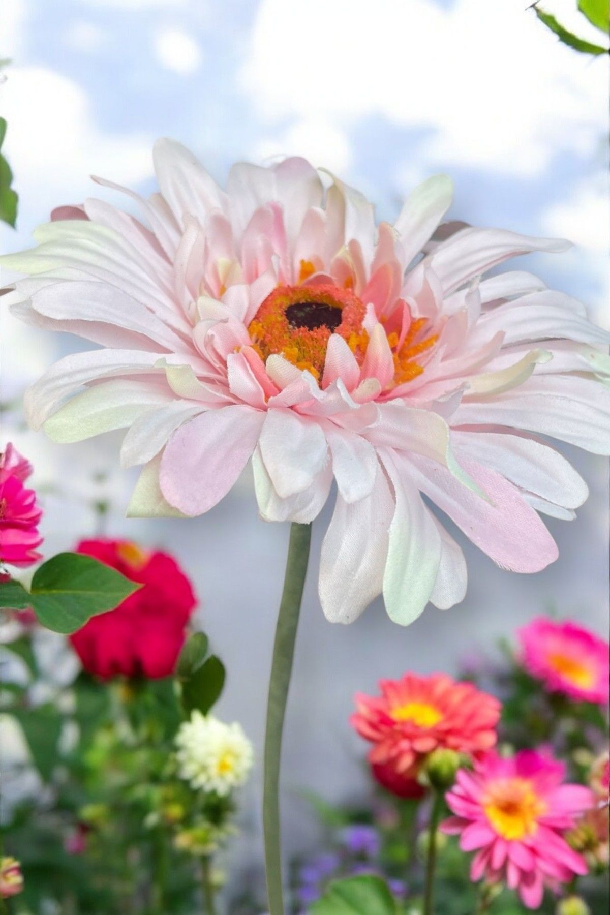 Yapay Çiçek Papatya Gerbera 60cm Açık Pembe