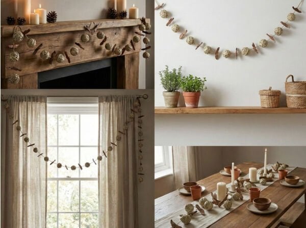 El Yapımı Doğal Rattan Söğüt Topu Dekoratif İp Garland (150 cm) - Bohem Tasarım