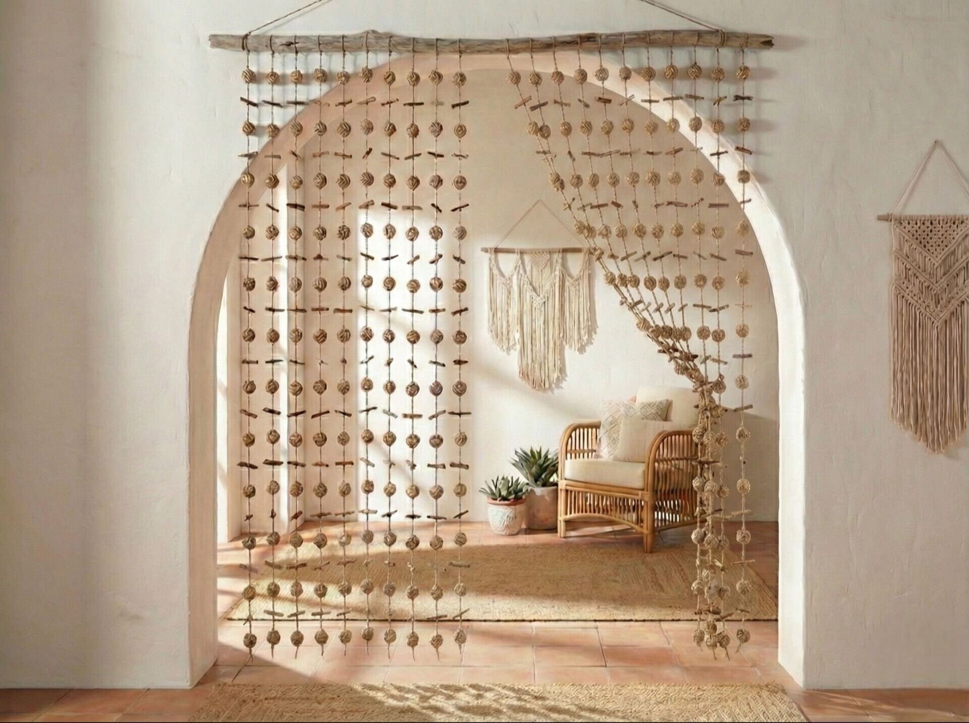 El Yapımı Doğal Rattan Söğüt Topu Dekoratif İp Garland (150 cm) - Bohem Tasarım