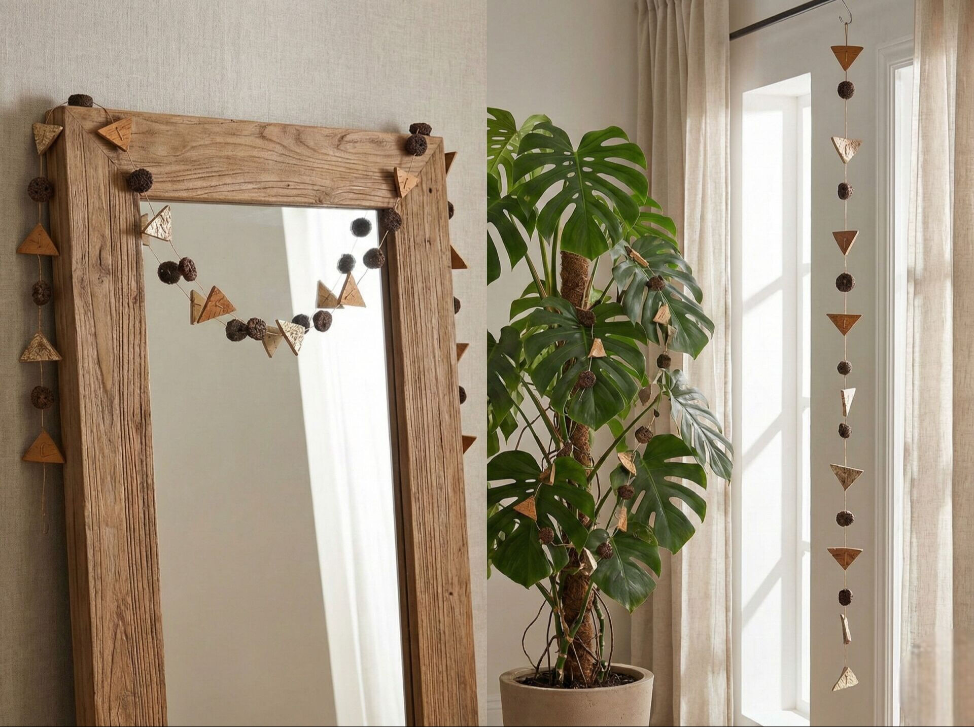 Doğal Geometrik Parçalı Dekoratif Sarkıt Garland - 150 cm