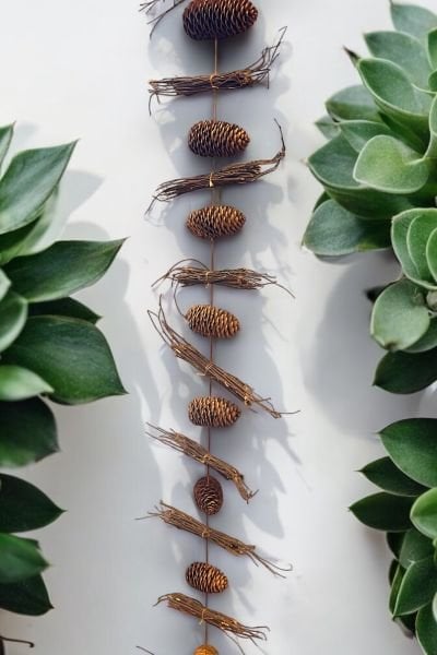 Duvar Dekoru Kapı Süsü Garland Handmade Natural Kozalak 150cm