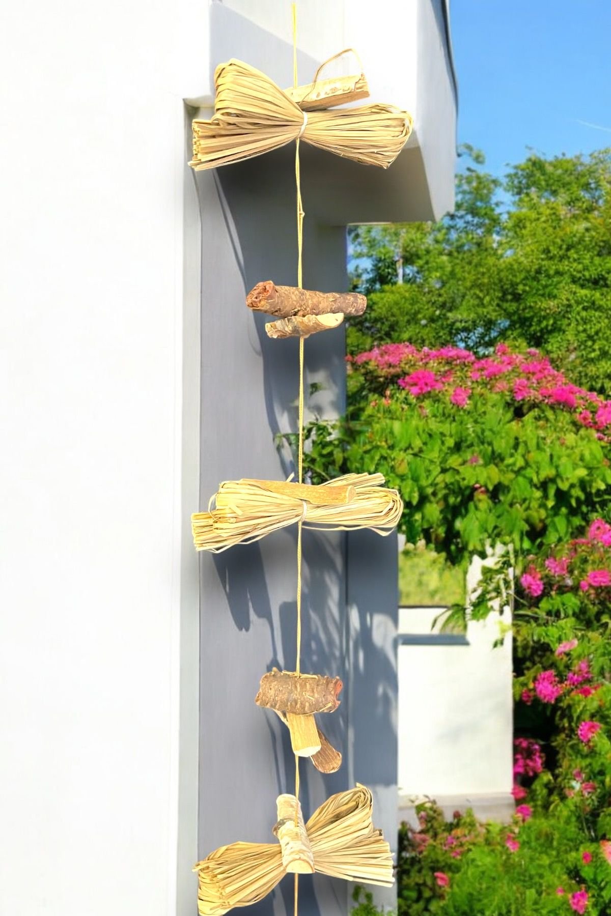 Dekoratif Garland Handmade Natural Duvar Dekoru Kapı Süsü 150cm Hasır