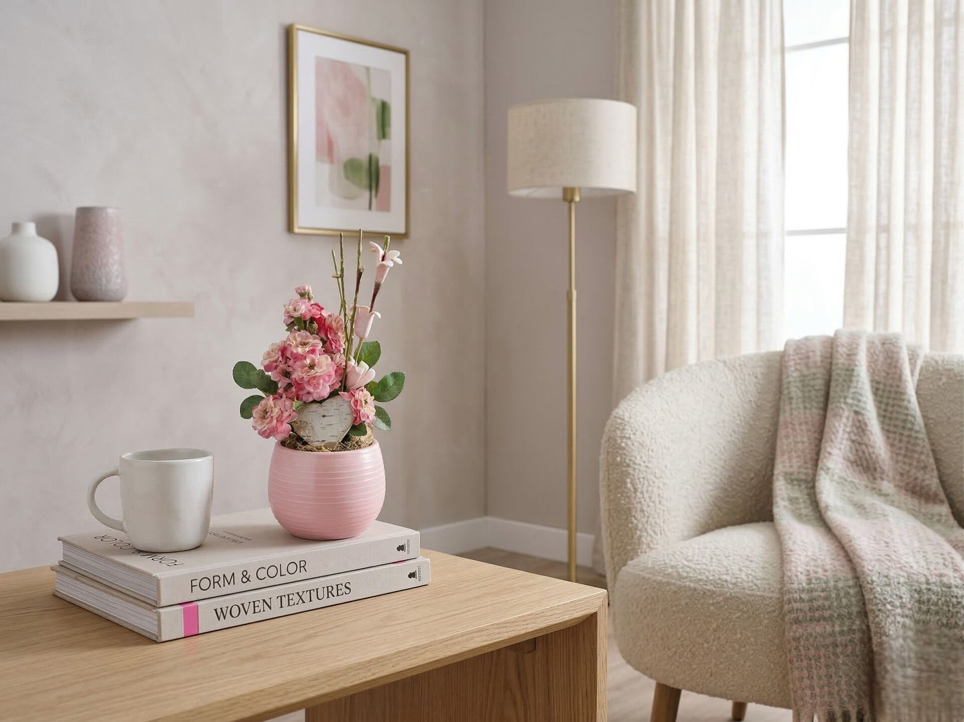 Blossom Pembe Yapay Çiçek Aranjmanı - Dekoratif Hediyelik Aranjman