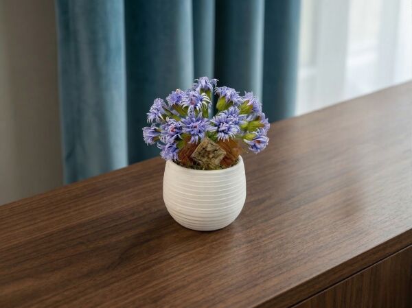 Elegance Mavi Yapay Çiçek Aranjmanı - Dekoratif Hediyelik Aranjman