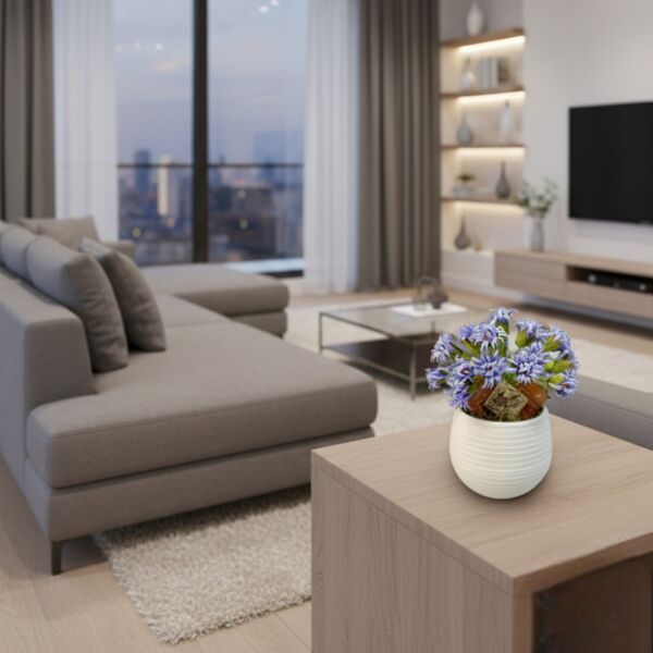 Krem Saksılı Dekoratif, Hediyelik Yapay Çiçek Aranjman