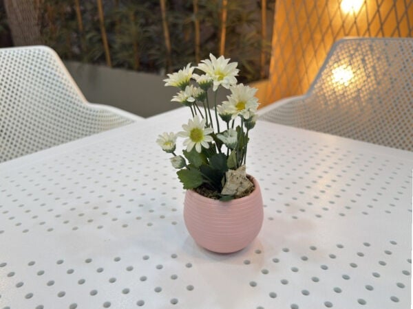 Saksılı Yapay Papatya Ahşap Detaylı Beyaz 20 cm