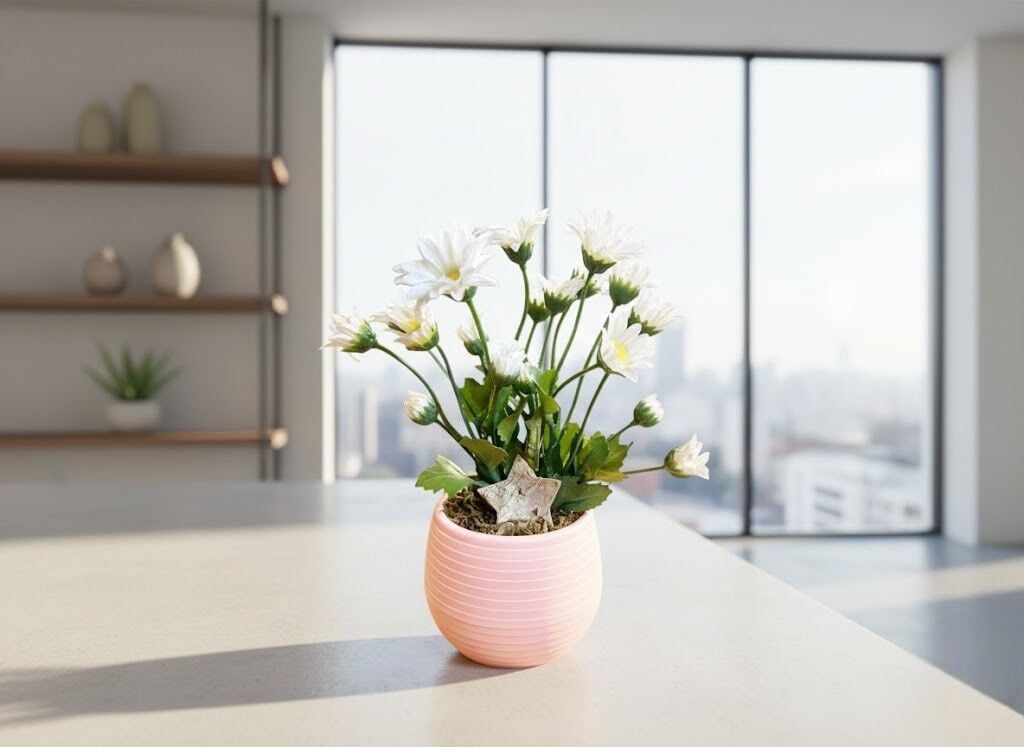 Dekoratif Saksılı Yapay Papatya Aranjmanı (18-20 cm)