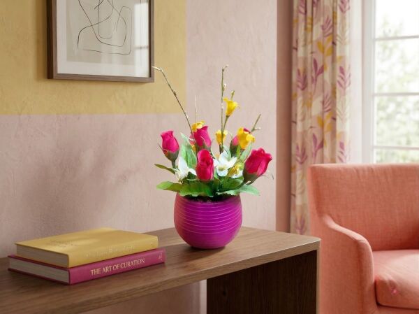 Fuşya Gül Yapay Çiçek Aranjmanı - Dekoratif Hediyelik Aranjman