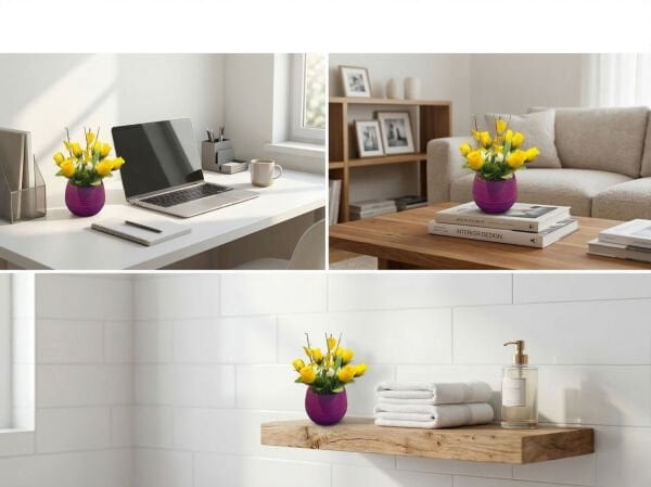 Saksılı Yapay Tomurcuk Gül Sarı 15 cm