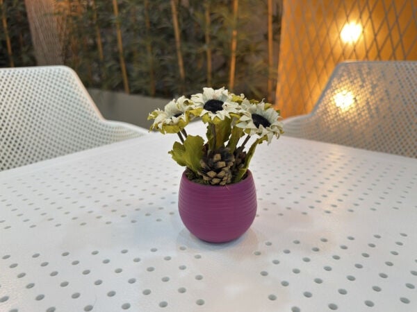 Saksılı Yapay Kır Çiçeği Kozalak Detaylı Beyaz 15 cm