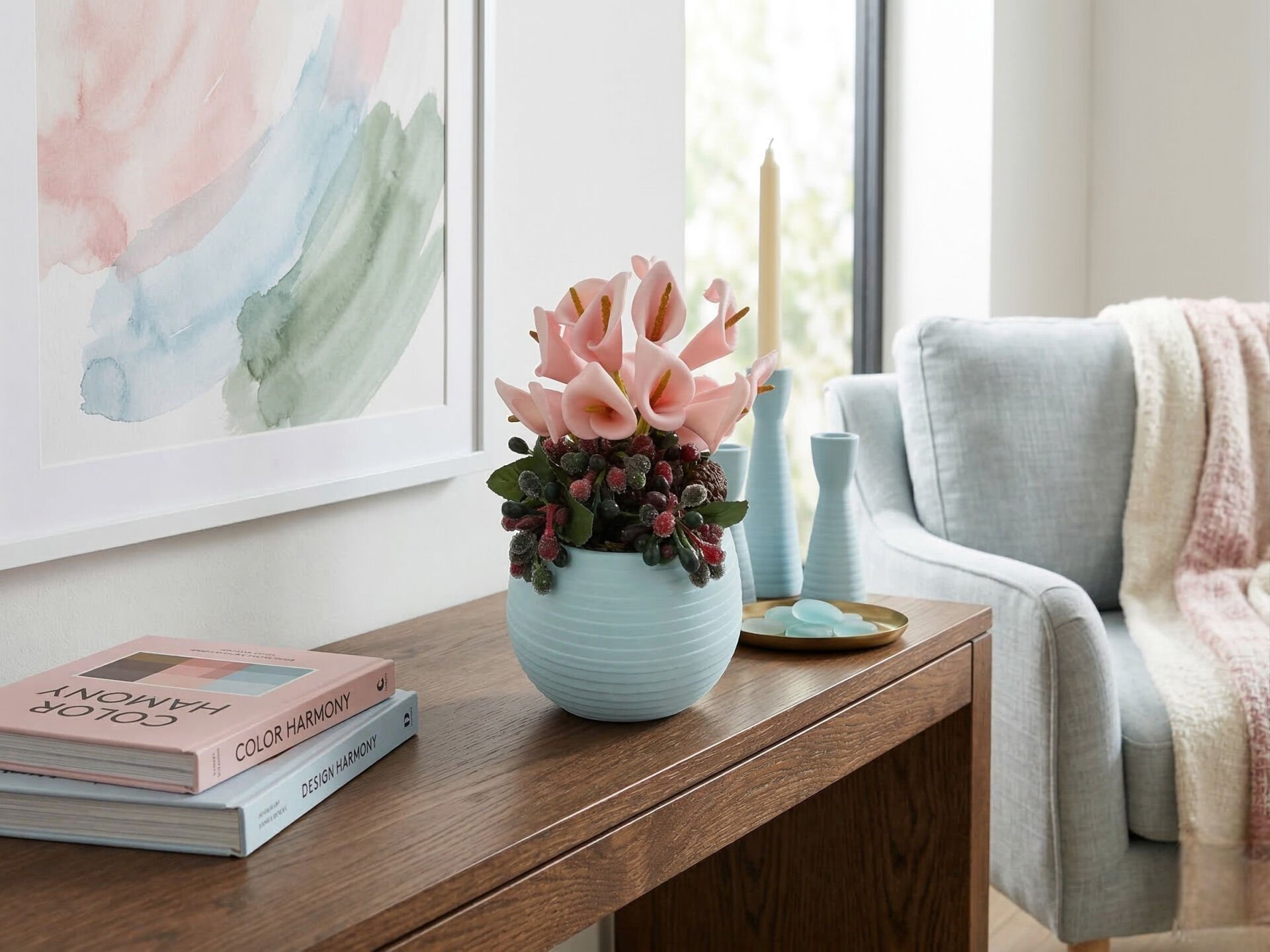 Symphony Pembe Gala Yapay Çiçek Aranjmanı - Dekoratif Aranjman