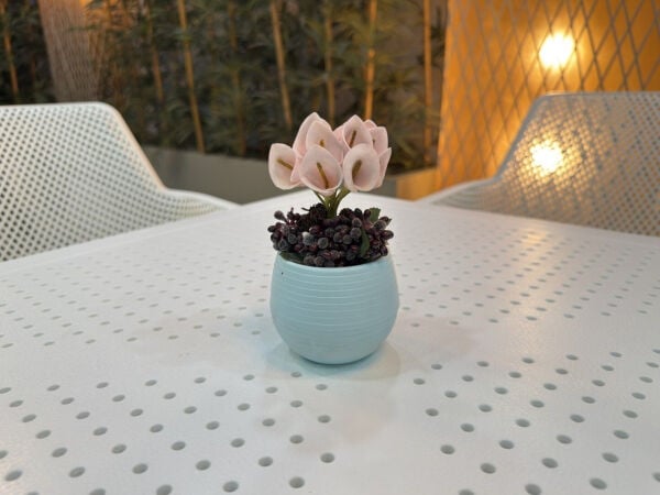 Saksılı Yapay Gala Çiçeği Berry Detaylı Pembe 15 cm
