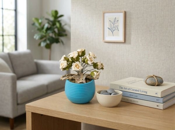 Aqua Rose Krem Gül Yapay Çiçek Aranjmanı - Dekoratif Aranjman