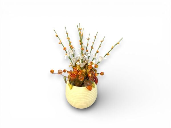 Saksılı Yapay Bahar Dalı Krem 18 cm