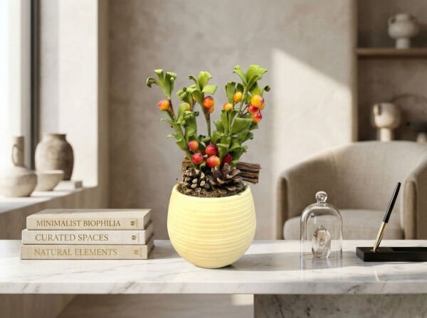 Saksılı Yapay Kokina Aranjmanı Kırmızı 18 cm