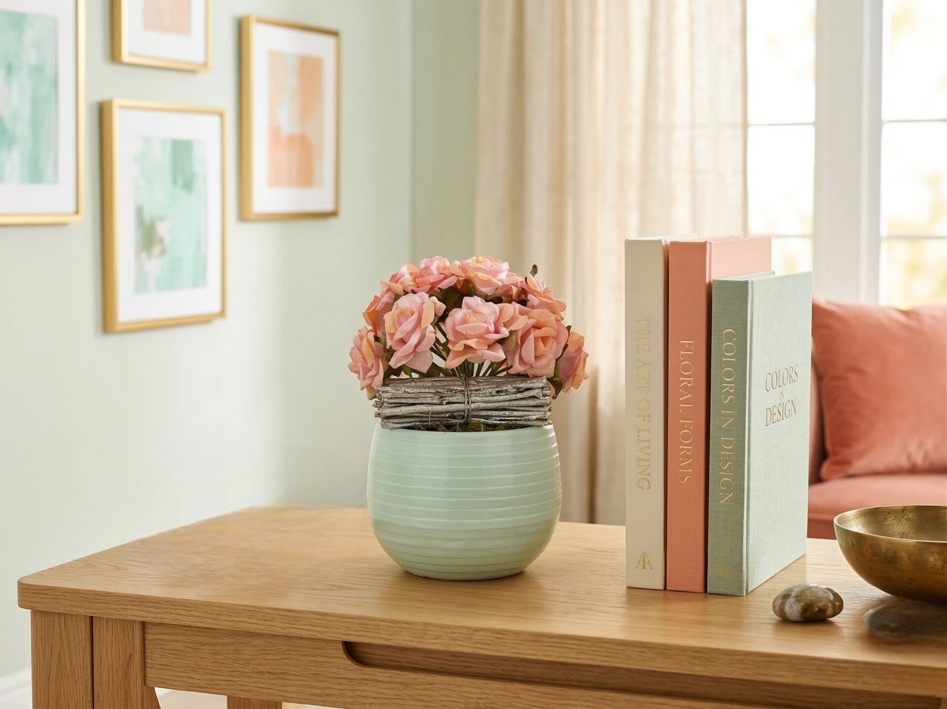 Açık Pembe Yapay Çiçek Aranjmanı - Dekoratif Aranjman