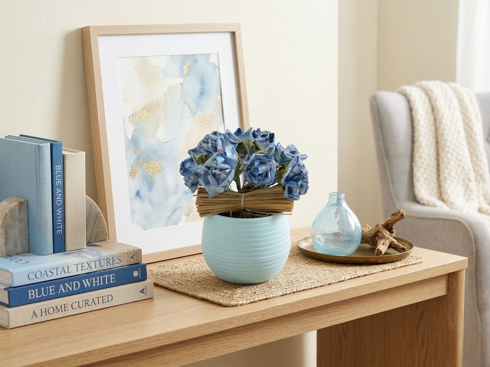 Dekoratif Mavi Yapay Çiçek Aranjmanı - Hediyelik Aranjman