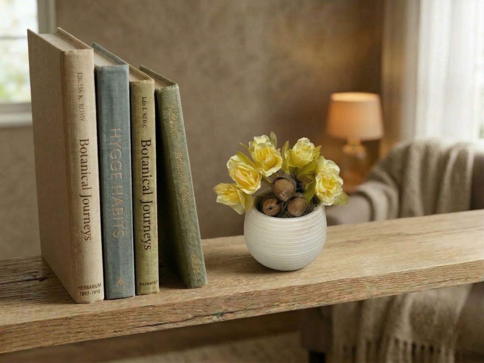 Dekoratif Sarı Yapay Çiçek Aranjmanı - Meşe Palamudu Detaylı Aranjman