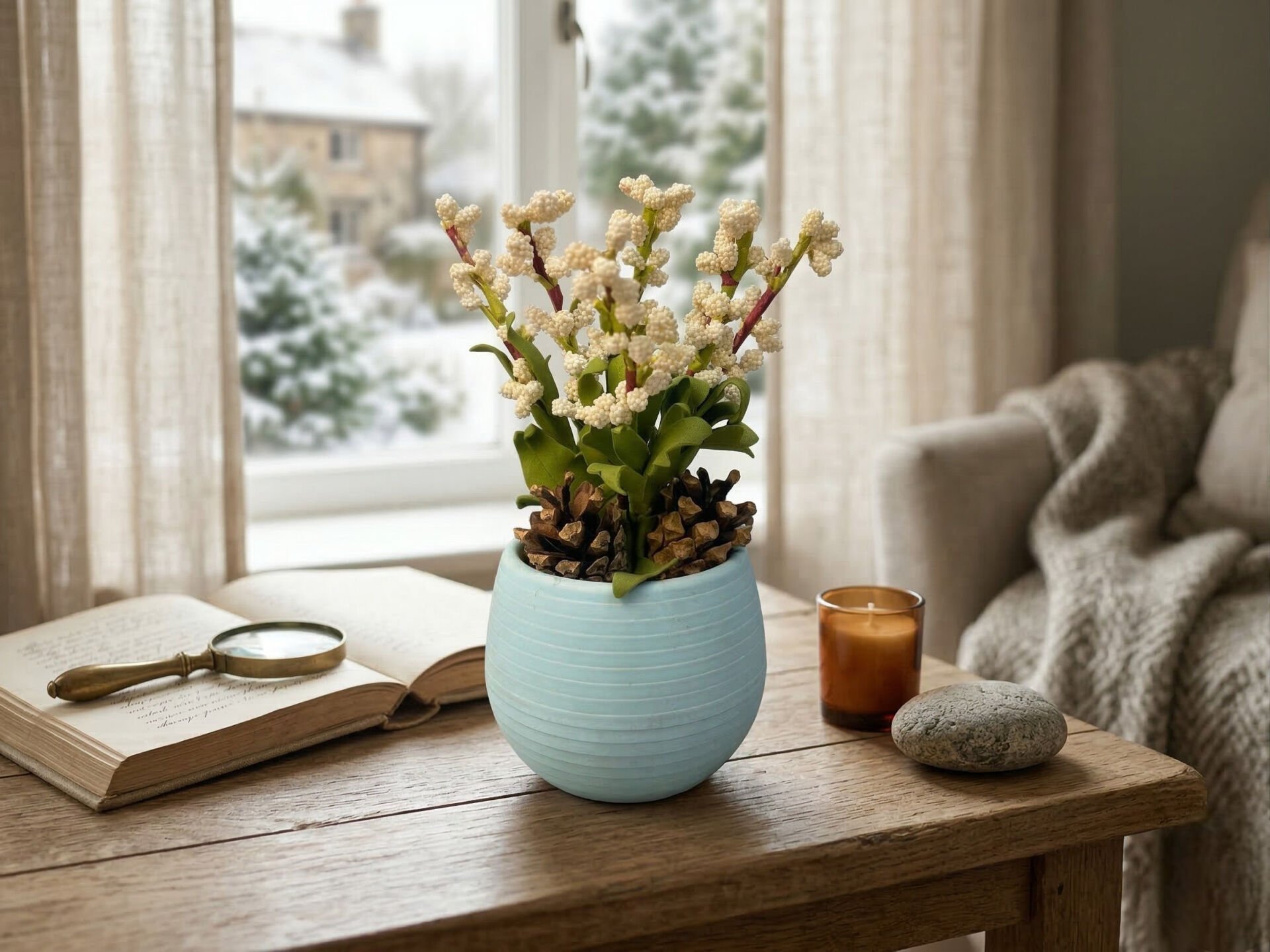 Blossom Yapay Çiçek Aranjmanı - Kozalaklı Dekoratif Aranjman