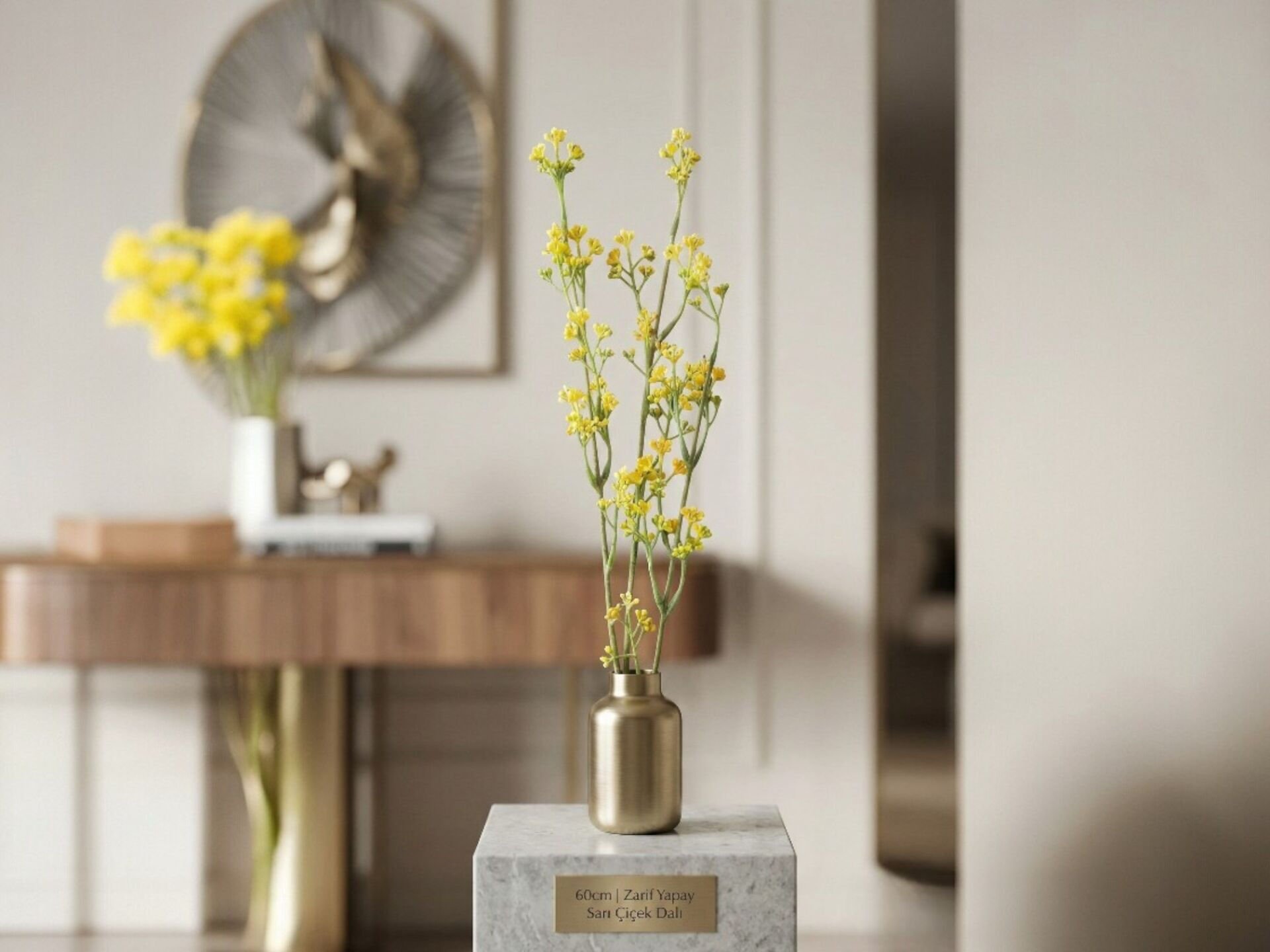 Sarı Yapay Çiçek Dalı - Gypso, Bahar Çiçeği – 72 cm