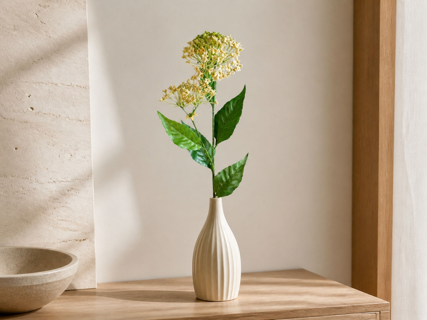 Yapay İpek Otu Dalı 62 cm Krem