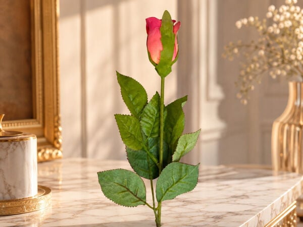 55 cm Tek Dal Yapay Gül - Açık Pembe