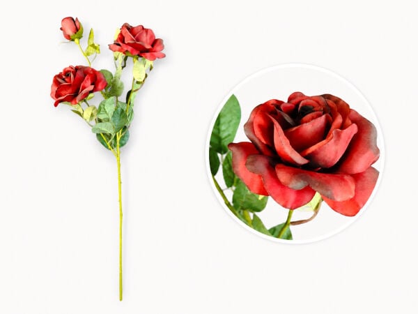 Yapay Gül Dalı 3 Başlı 70 cm Kırmızı