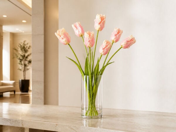 Yapay Lale Islak Dokulu 65 cm Pembe Krem