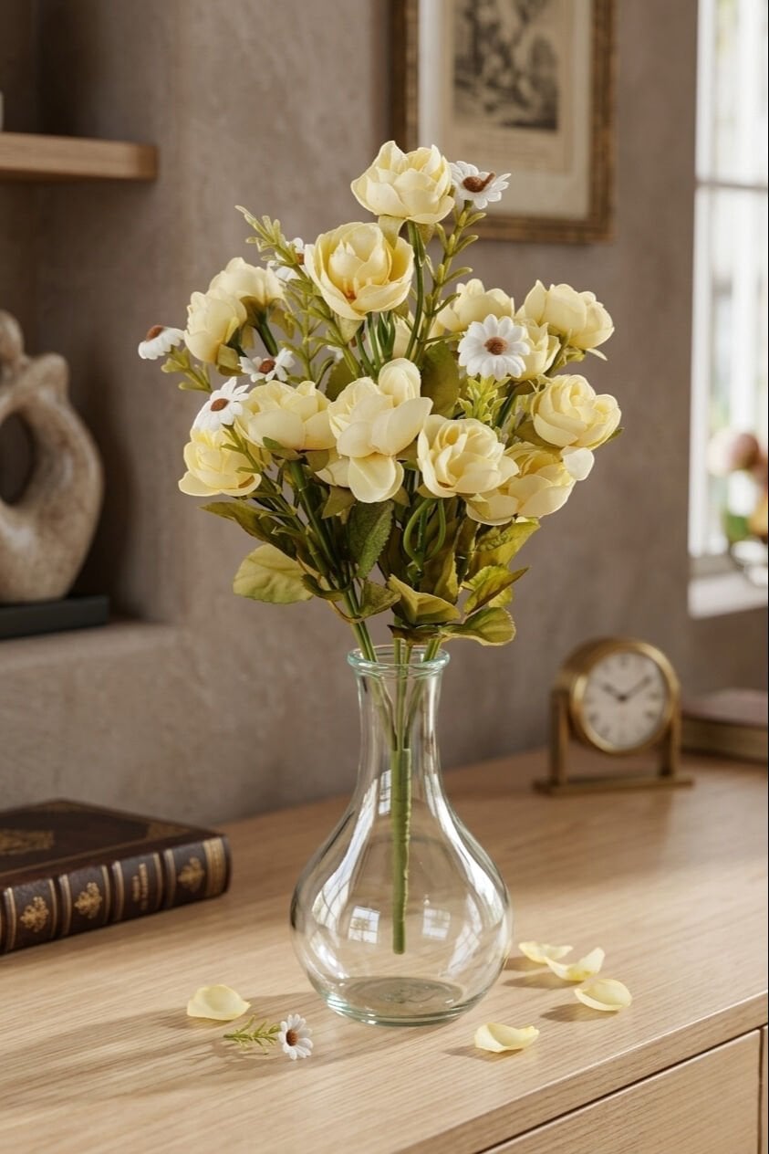 Yapay Çiçek Gül Buket Krem