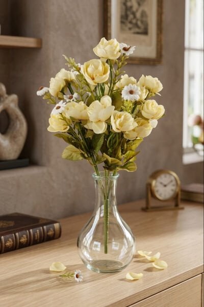 Yapay Çiçek Gül Buket Krem