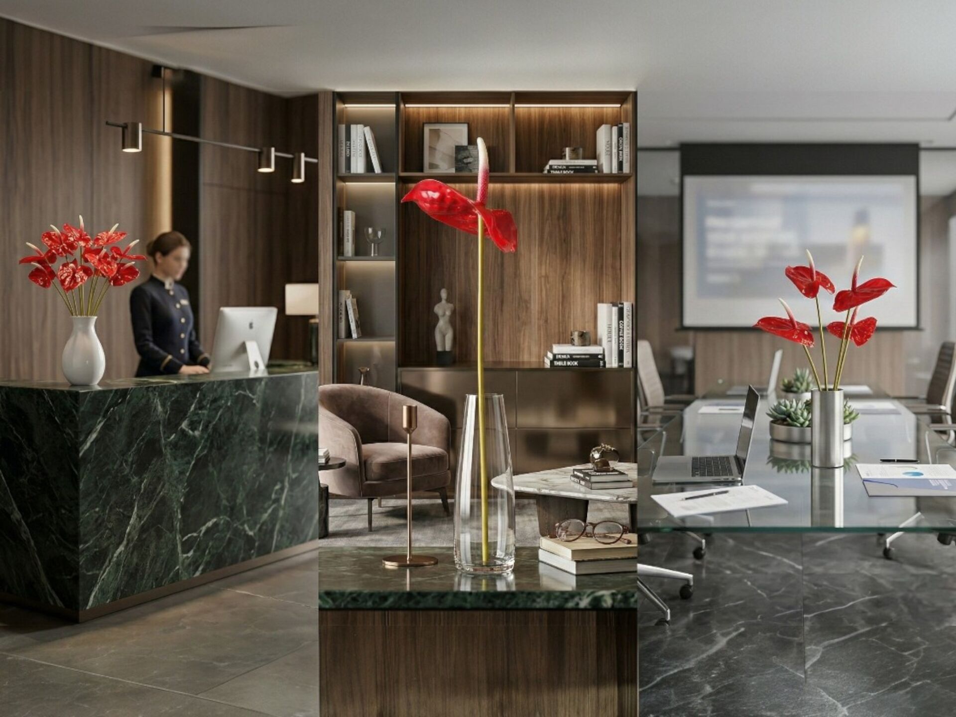 Yapay Çiçek Antoryum Kırmızı 65cm