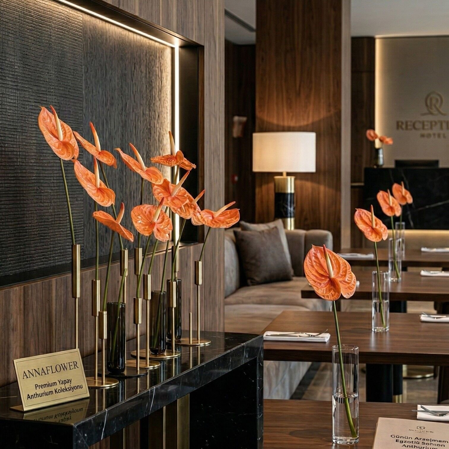 Yapay Çiçek Antoryum Turuncu 65cm