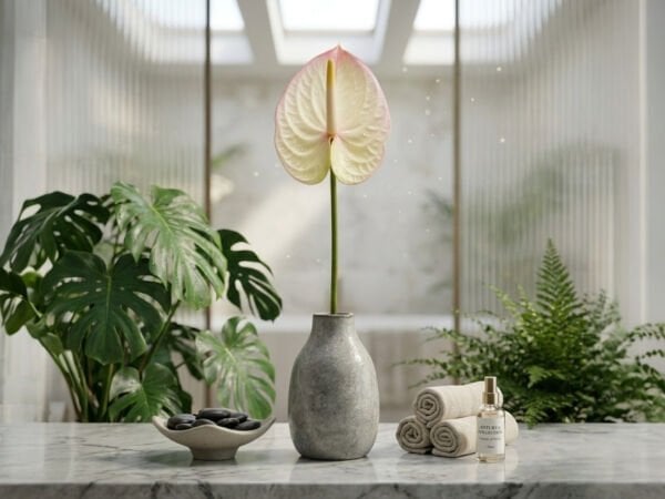 Pudra Pembe Yapay Antoryum Çiçeği (Islak Doku, Gerçek Dokunuş) - 65 cm