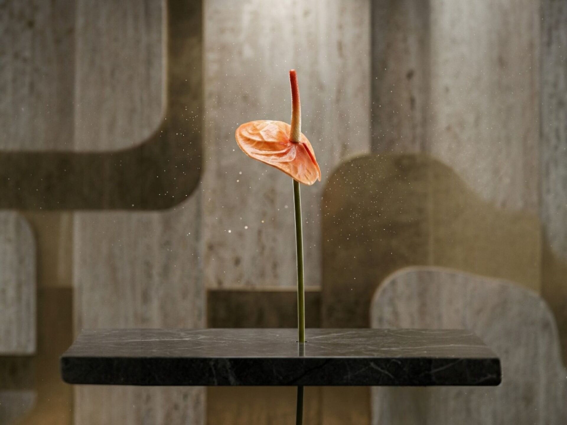 Turuncu Yapay Antoryum Çiçeği (Islak Doku, Gerçek Dokunuş) - 45 cm