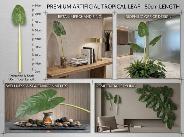 Yapay Tropikal Yaprak 80 cm - Vazo İçi Büyük Dekoratif Yaprak Dalı