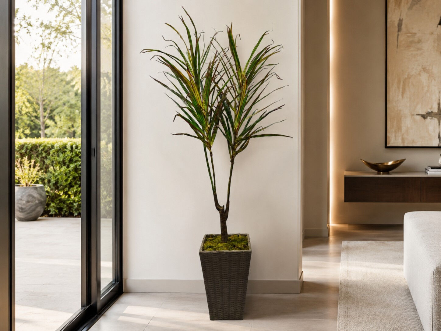 Rattan Saksılı Yapay Ağaç - Doğal Gövdeli Dracena 180 cm