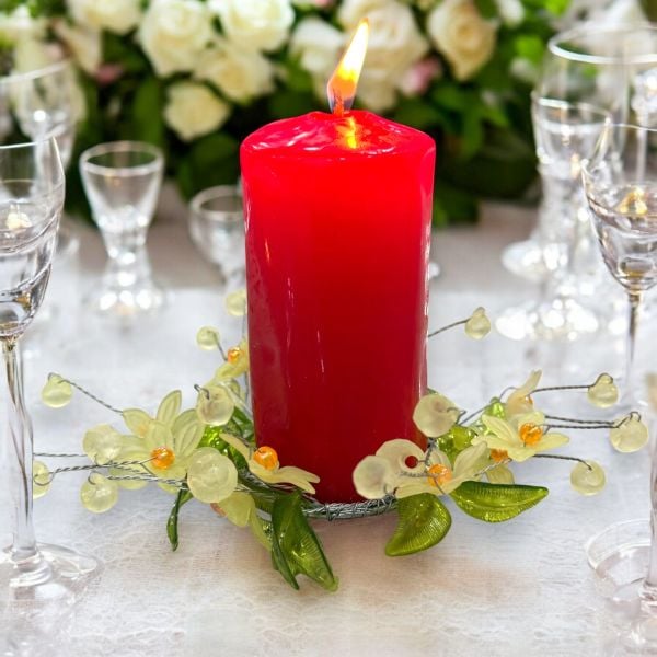 El Yapımı Yeşil Floral Masa Dekoru - Mumluk & Peçetelik (Green)