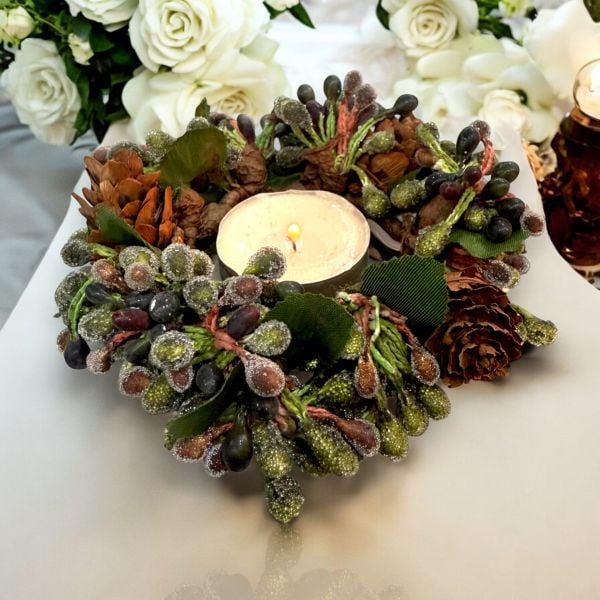 El Yapımı Deluxe Koyu Yeşil Masa Dekoru - 13 cm Mumluk & Peçetelik