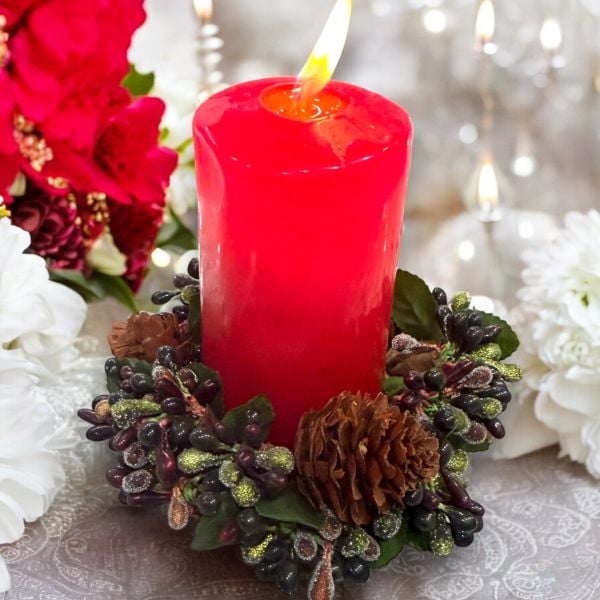 El Yapımı Deluxe Koyu Yeşil Masa Dekoru - 13 cm Mumluk & Peçetelik