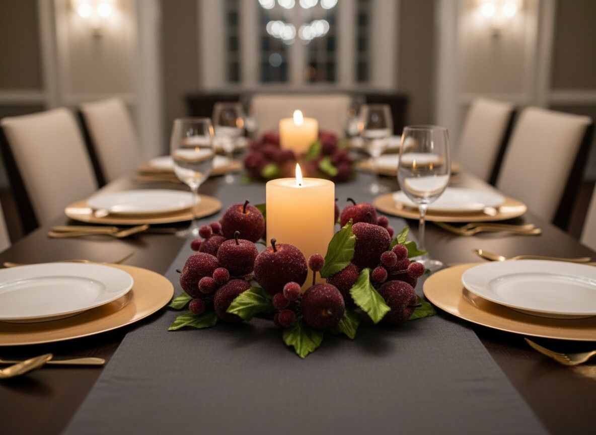 El Yapımı Deluxe Koyu Kırmızı Masa Dekoru - Mumluk & Peçetelik (Deep Red)