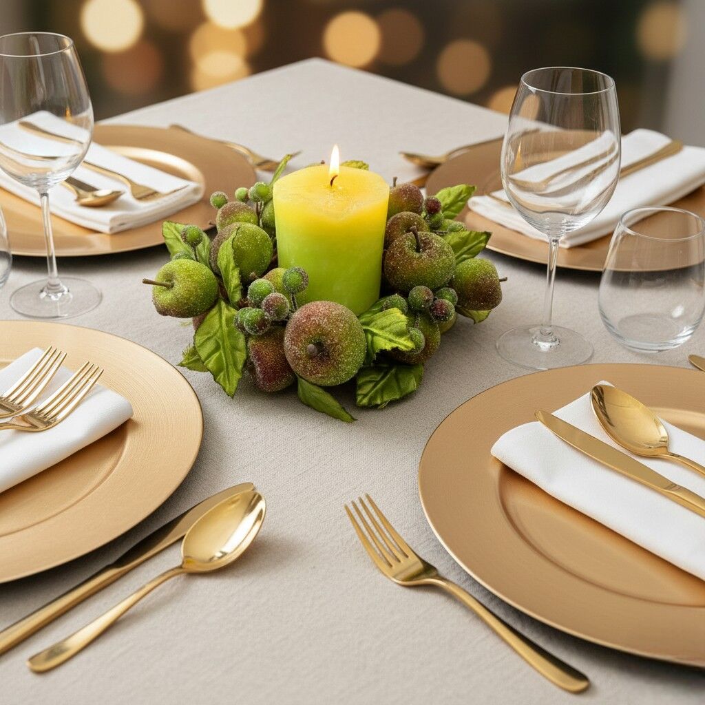 El Yapımı Deluxe Yeşil Masa Dekoru - Mumluk & Peçetelik (Dark Green)